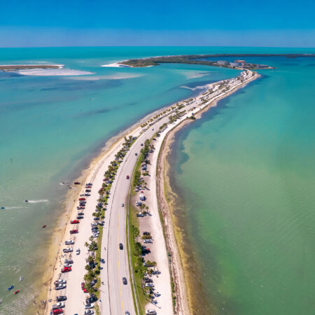Florida beach. Panorama of Honeymoon Island State Park. Spring o